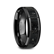 Thorsten | Black Ceramic Wedding Band with Lava Rock