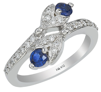 Two-Stone diamond and sapphire bypass anniversary band in 14K white gold - R9428DS